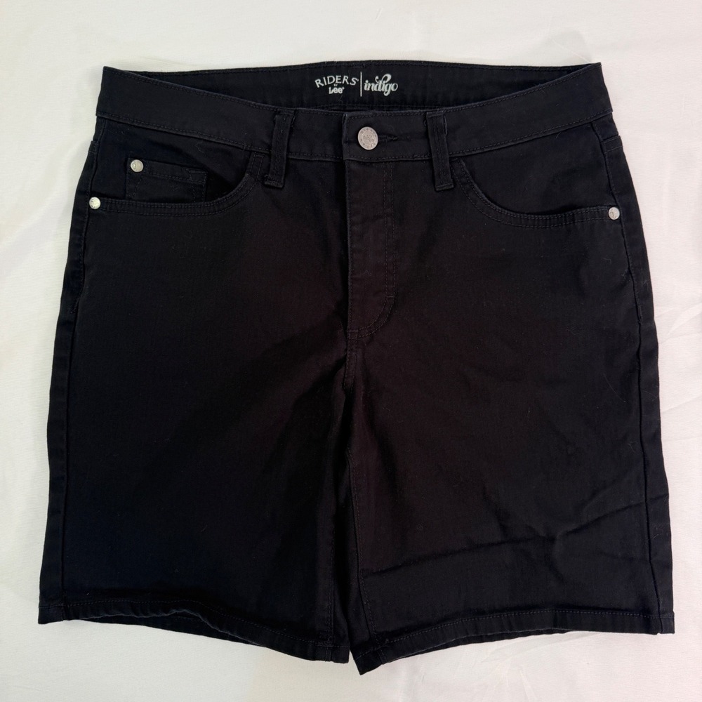 Riders by Lee Indigo Womens Black Denim Shorts Size 6 Stretch MidRise